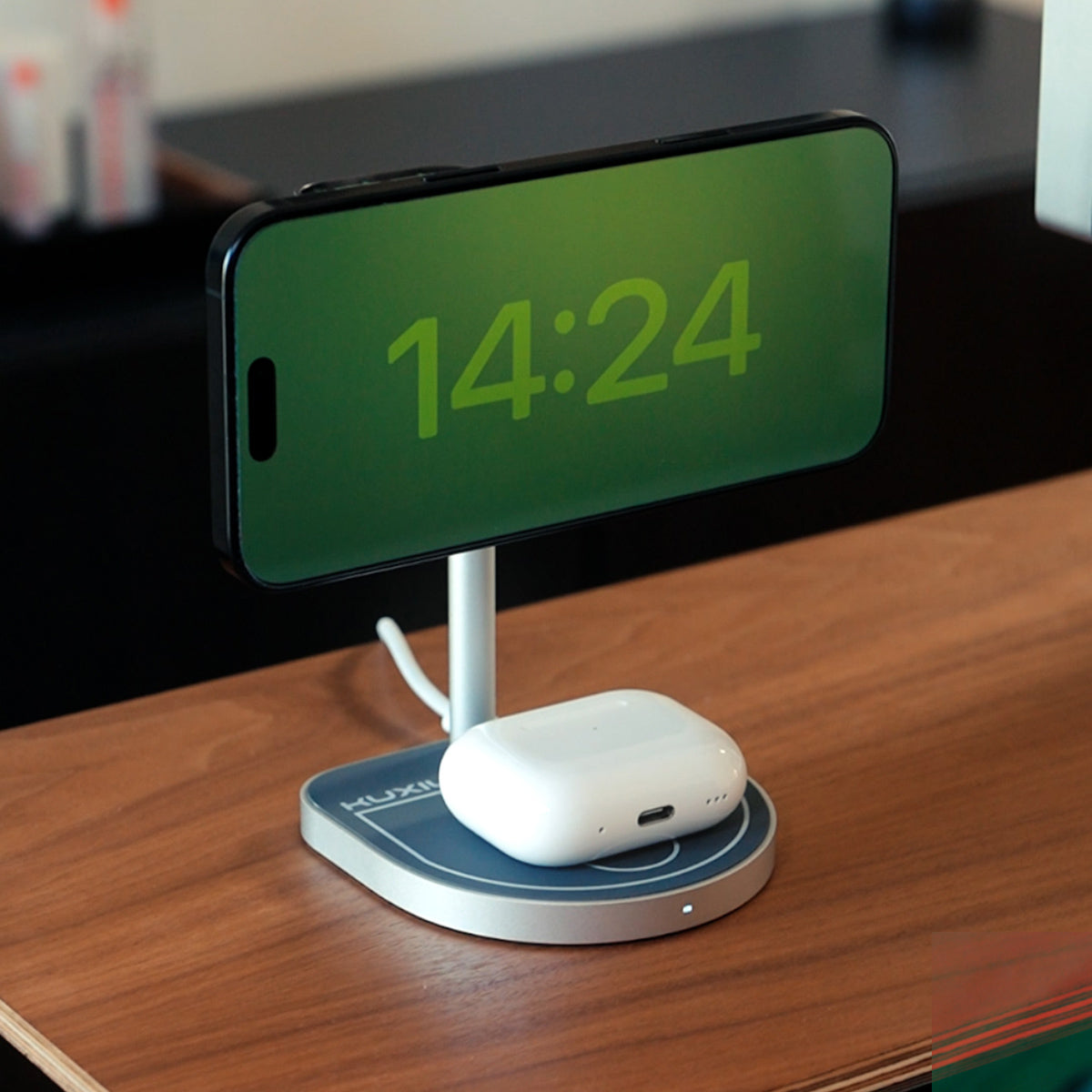 KUXIU 3-Point Power Kreativní 3v1 MagSafe Nabíjecí Stojan - Šedá