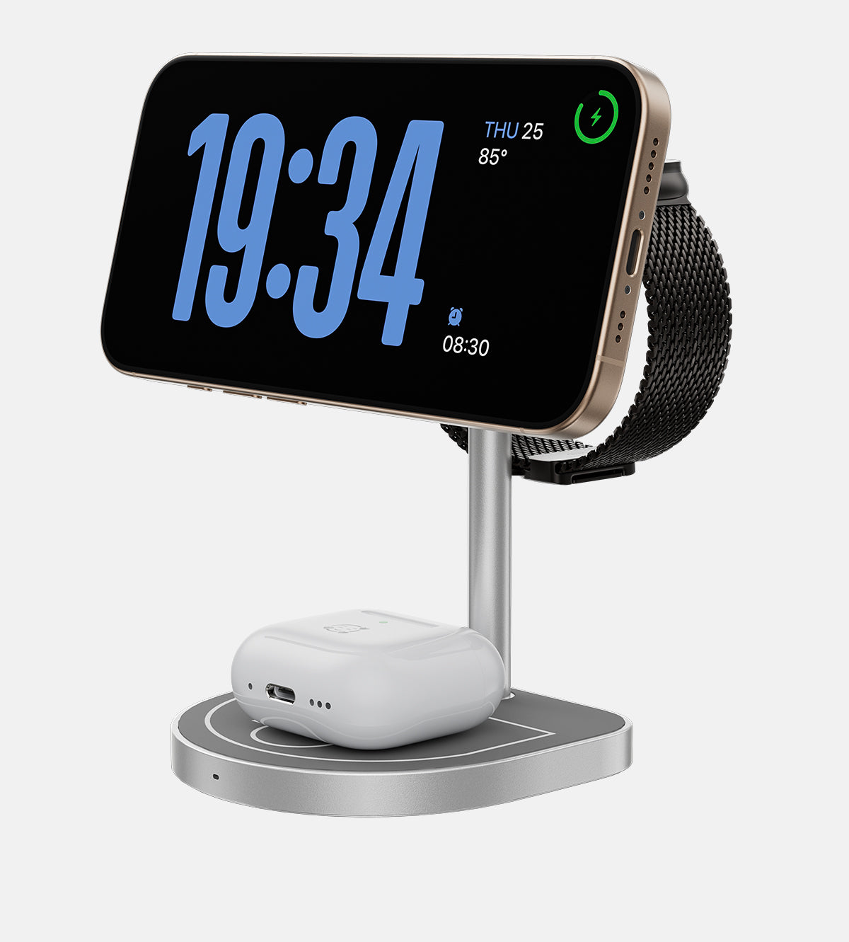KUXIU 3-Point Power Kreativní 3v1 MagSafe Nabíjecí Stojan - Šedá